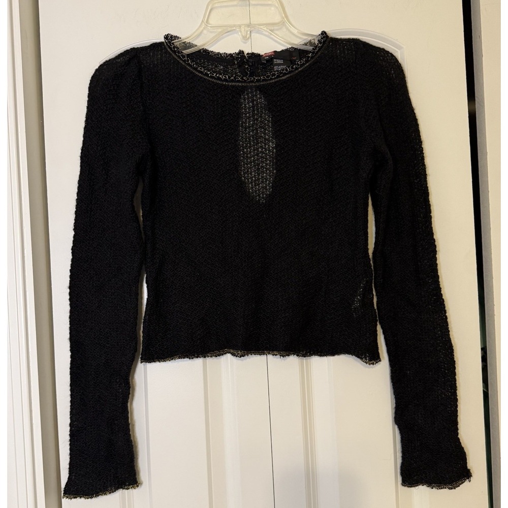 Diesel Women's Black Knit Sheer Mesh Cropped Top w/ teardrop Made in Italy Sz S